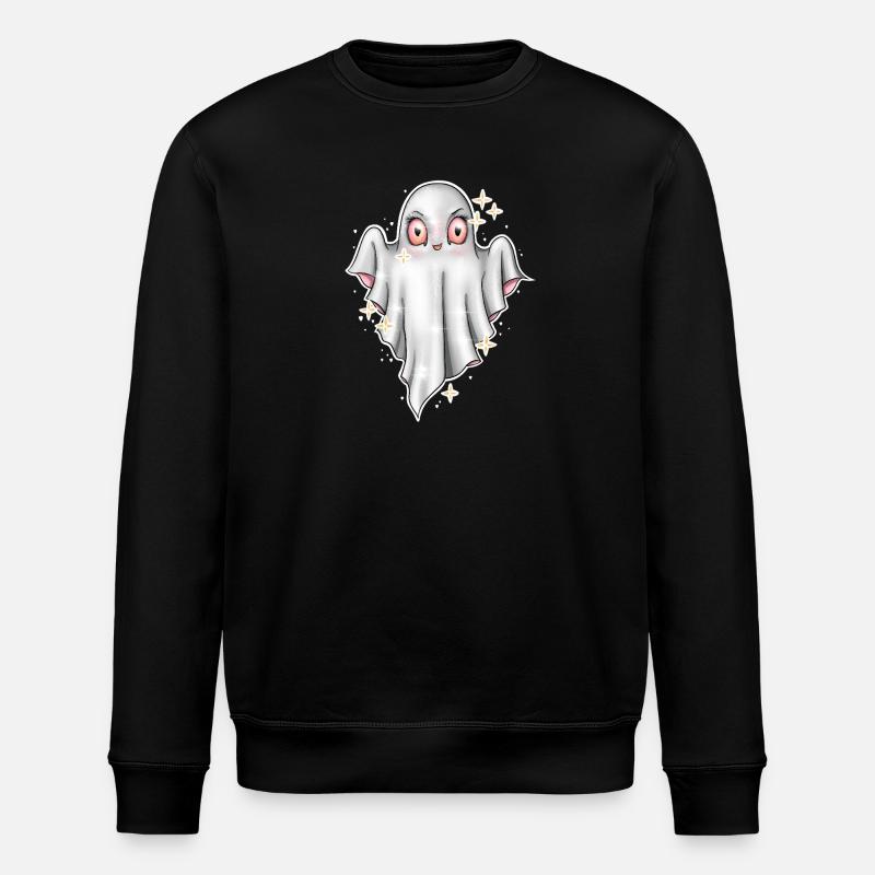 Cute Glowing Ghost Illustration - Stanley/Stella ROLLER Unisex Organic Sweatshirt - black
