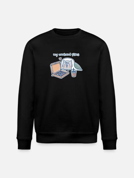 Kawaii Cat with Pizza Design - Stanley/Stella ROLLER Unisex Organic Sweatshirt - black