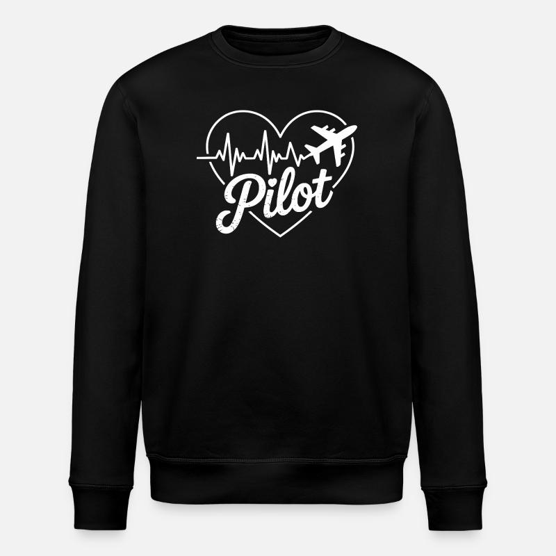 Pilot Heart Heartbeat Design - Stanley/Stella ROLLER Unisex Organic Sweatshirt - black