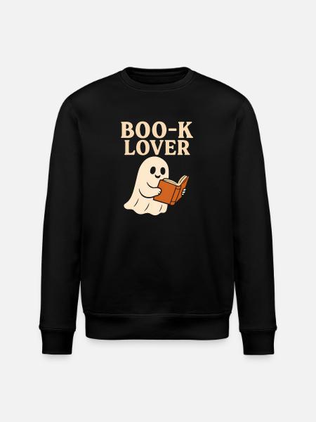 Cute Ghost Book Lover Print - Stanley/Stella ROLLER Unisex Organic Sweatshirt - black
