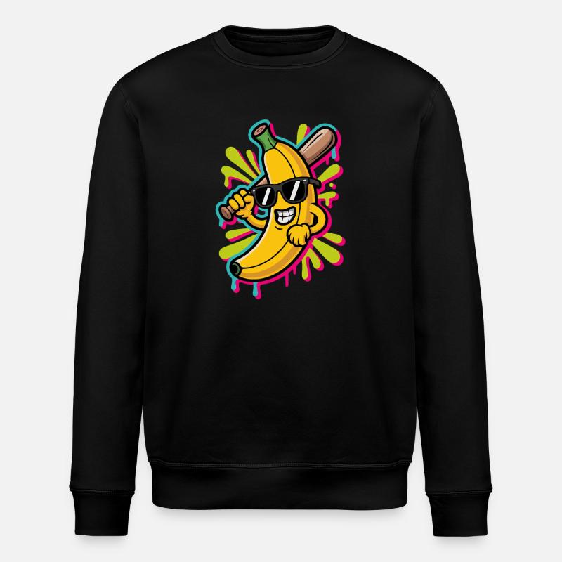 Banana Playing Baseball Cartoon - Stanley/Stella Unisex Bio-Sweatshirt ROLLER - Schwarz