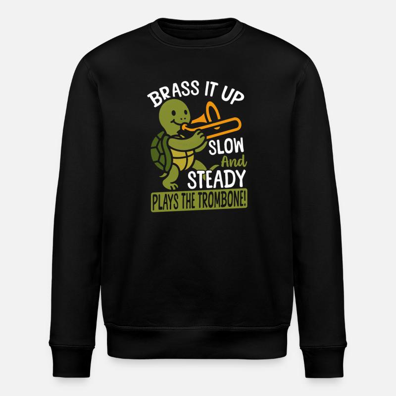Brass Band Trombonist Turtle Playing Trombone - Stanley/Stella ROLLER Unisex Organic Sweatshirt - black