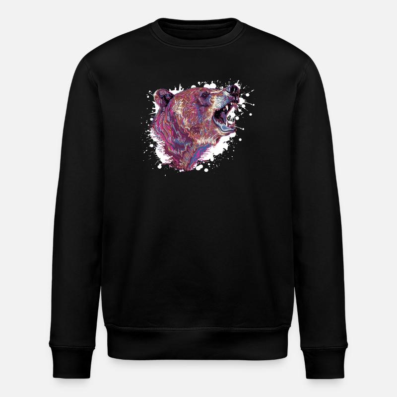 Neon-Splash Bärenkopf - Stanley/Stella Unisex Bio-Sweatshirt ROLLER - Schwarz