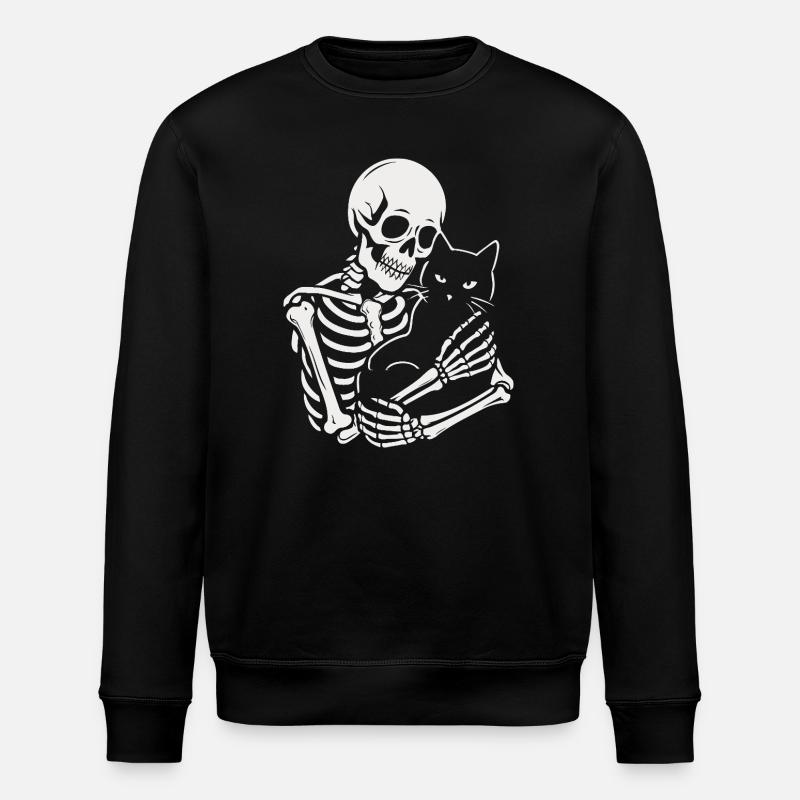 Skelett streichelt schwarze Katze - Stanley/Stella Unisex Bio-Sweatshirt ROLLER - Schwarz