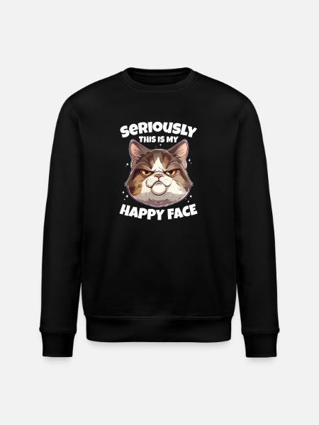 Funny Cat Happy Face - Stanley/Stella ROLLER Unisex Organic Sweatshirt - black