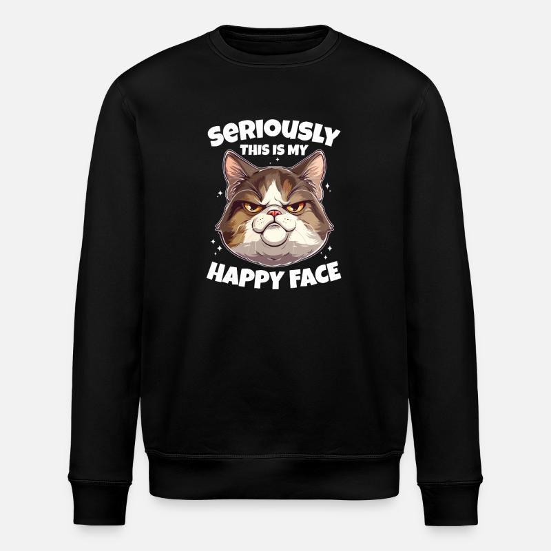 Drôle de chat visage heureux - Sweat bio ROLLER Stanley/Stella Unisexe - noir