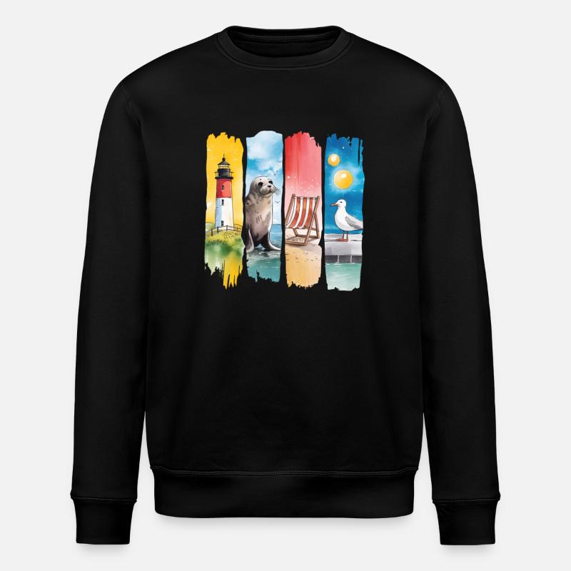 Maritim Leuchtturm Robbe Möwe Küste - Stanley/Stella Unisex Bio-Sweatshirt ROLLER - Schwarz