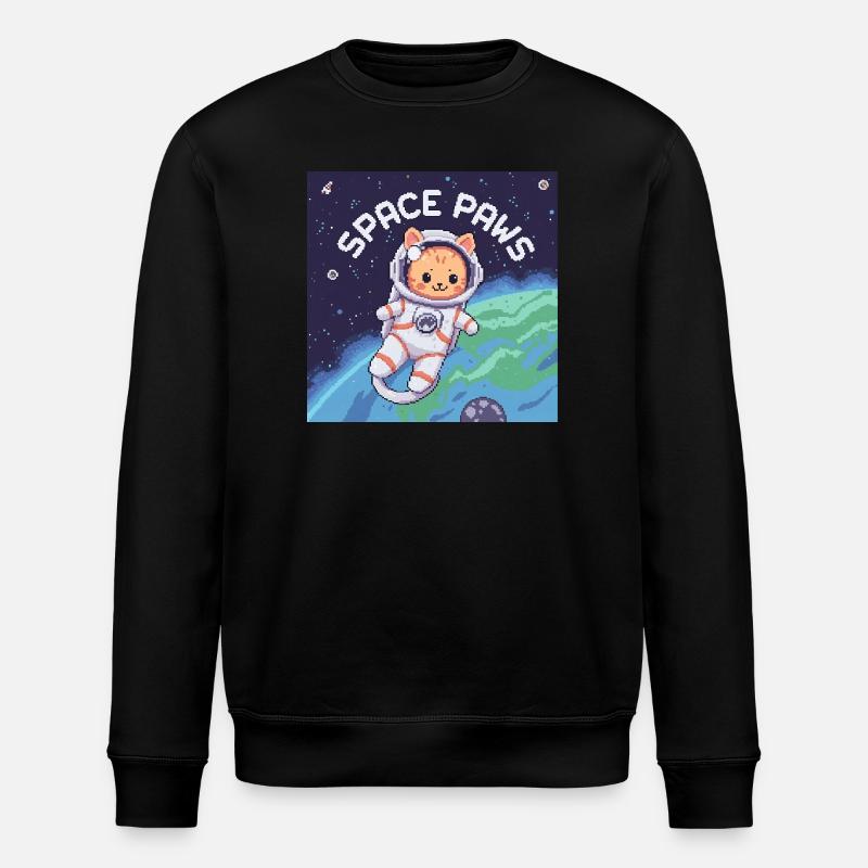 Space Paws – Pixel Cat Astronaut - Stanley/Stella ROLLER Unisex Organic Sweatshirt - black