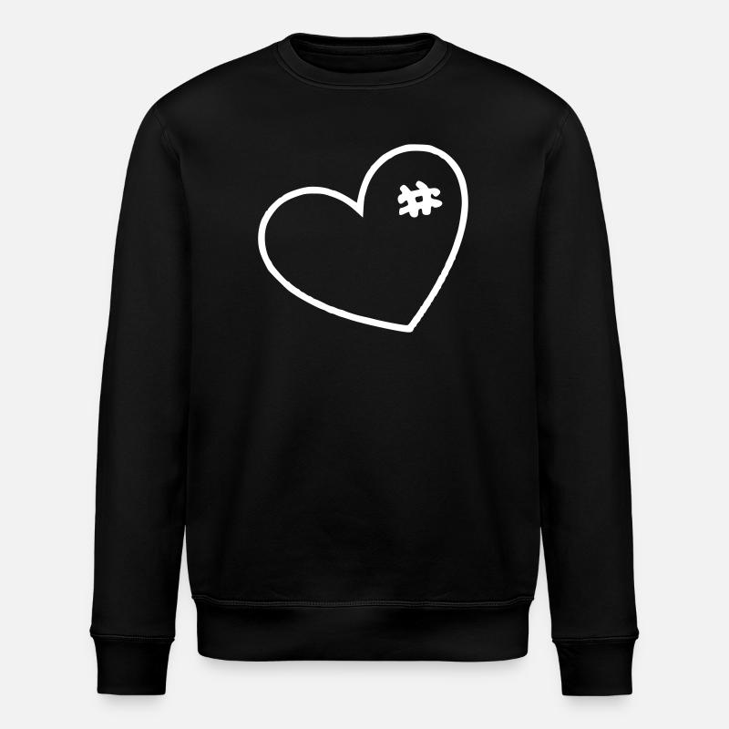 White heart with stitches - Stanley/Stella ROLLER Unisex Organic Sweatshirt - black