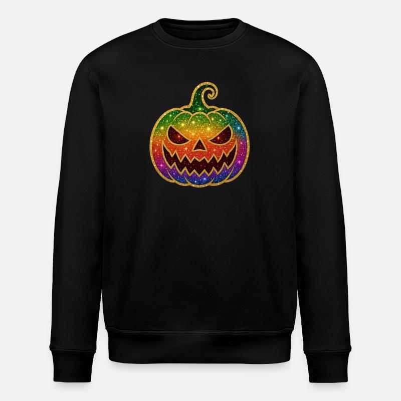 Rainbow Glitter Pumpkin Halloween - Stanley/Stella ROLLER Unisex Organic Sweatshirt - black