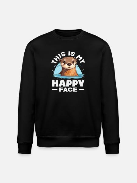 Sea Otter Cartoon Lucky Face - Stanley/Stella ROLLER Unisex Organic Sweatshirt - black