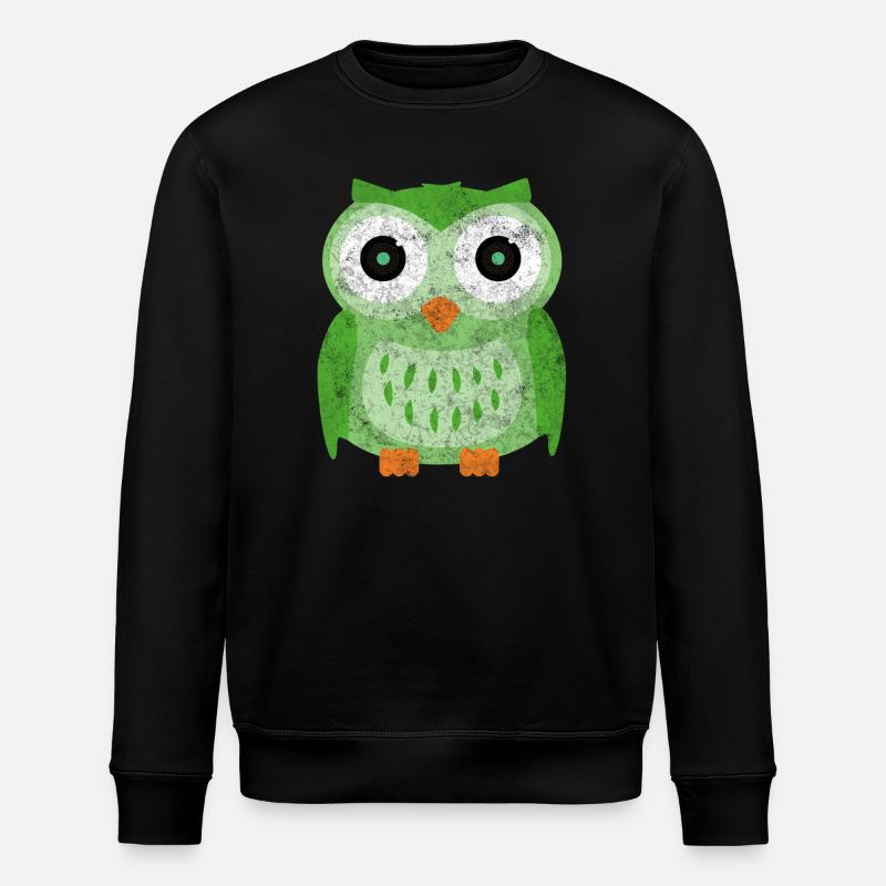 Grüne Eulen Cartoon - Stanley/Stella Unisex Bio-Sweatshirt ROLLER - Schwarz