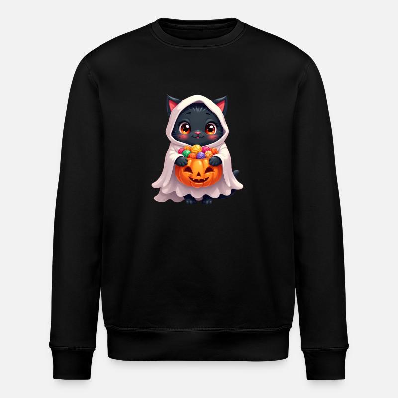Halloween Cat with Halloween Pumpkin - Stanley/Stella ROLLER Unisex Organic Sweatshirt - black