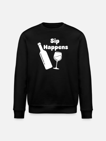 Sip Happens Wine Bottle Glass - Stanley/Stella ROLLER Unisex Organic Sweatshirt - black