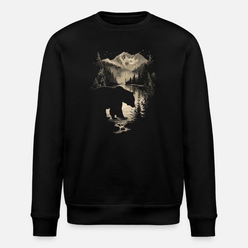 Retro Outdoor Wilderness Bärenbäume - Stanley/Stella Unisex Bio-Sweatshirt ROLLER - Schwarz