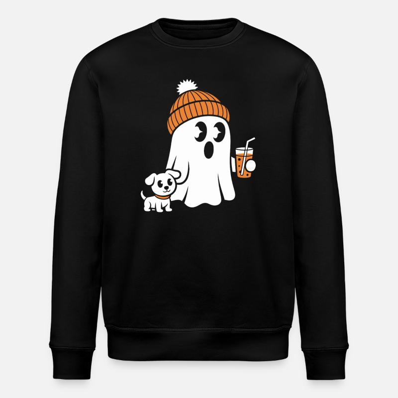 Cozy Ghost with Beanie - Stanley/Stella ROLLER Unisex Organic Sweatshirt - black