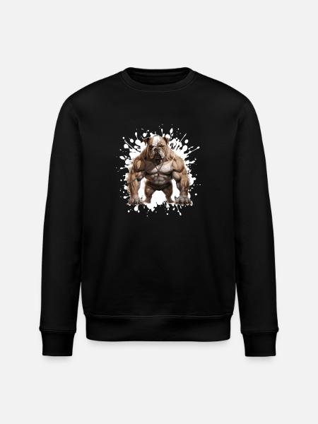 Bulldog Dog Muscles Bodybuilding - Stanley/Stella ROLLER Unisex Organic Sweatshirt - black