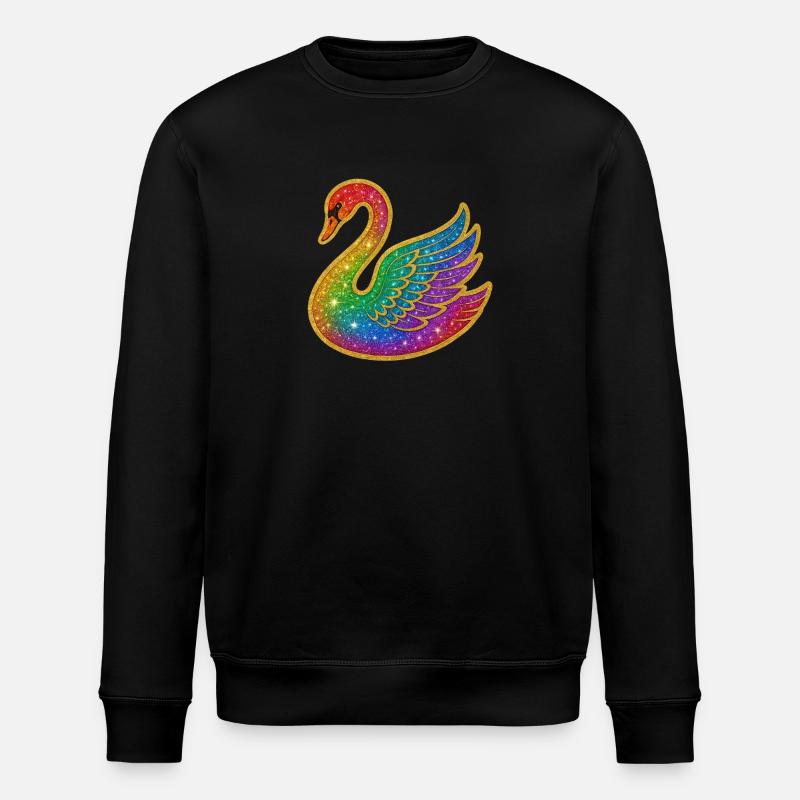 Rainbow Glitter Swan - Stanley/Stella ROLLER Unisex Organic Sweatshirt - black