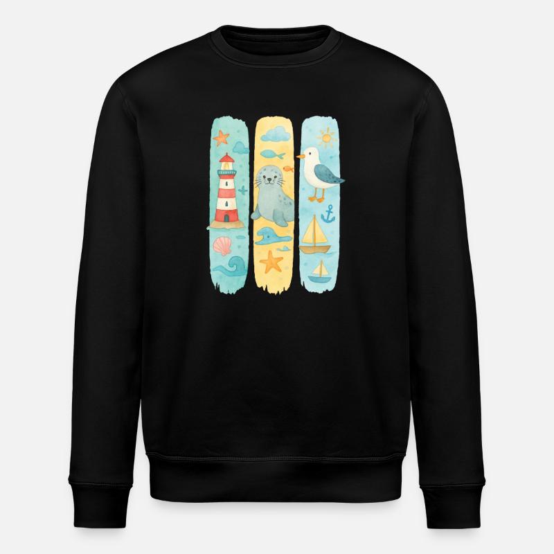 Phare maritime phoque mouette côte - Sweat bio ROLLER Stanley/Stella Unisexe - noir