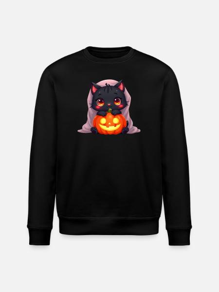 Halloween Cat with Halloween Pumpkin - Stanley/Stella ROLLER Unisex Organic Sweatshirt - black
