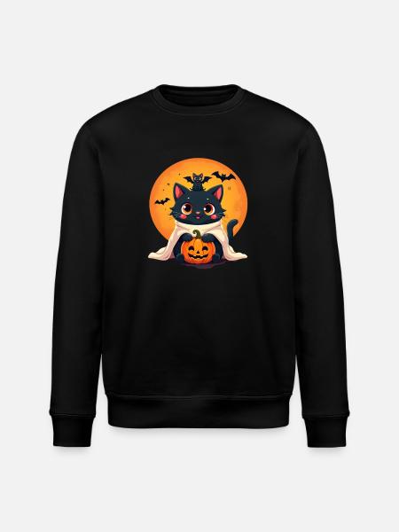 Halloween Cat with Halloween Pumpkin - Stanley/Stella ROLLER Unisex Organic Sweatshirt - black