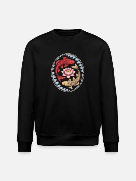 Koi Fish Lotus Flower Wave Art - Stanley/Stella ROLLER Unisex Organic Sweatshirt - black