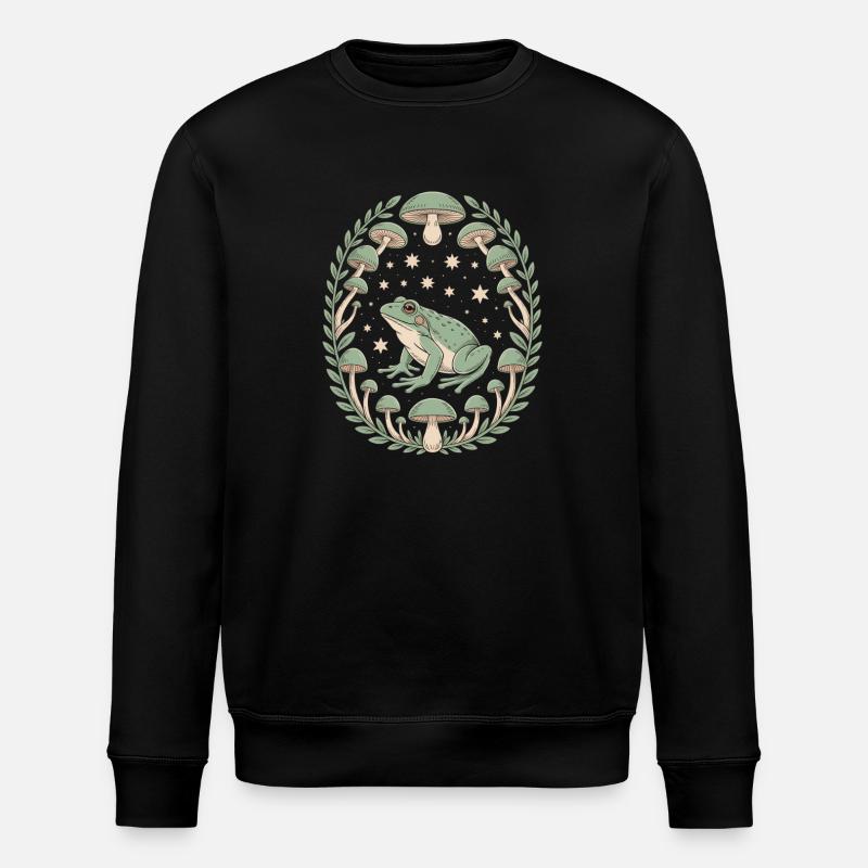 Frosch Und Pilze Mit Sternenhimmel Design - Stanley/Stella Unisex Bio-Sweatshirt ROLLER - Schwarz
