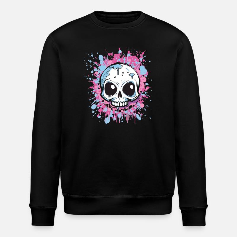 Neon Splatter Skull Art - Stanley/Stella ROLLER Unisex Organic Sweatshirt - black