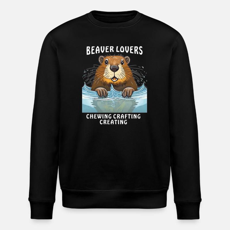BEAVER LOVERS CHEWING CRAFTING CREATING - Stanley/Stella ROLLER Unisex Organic Sweatshirt - black