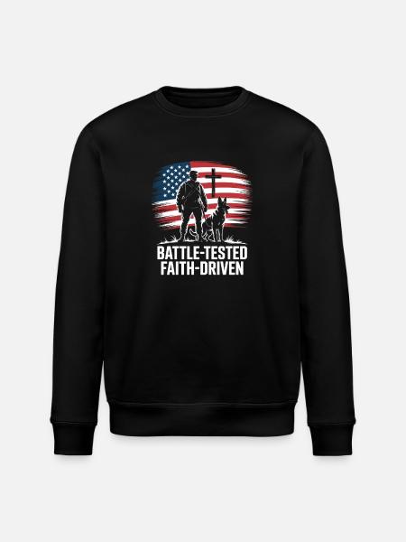 Battle Tested Faith Driven Veteran USA - Stanley/Stella ROLLER Unisex Organic Sweatshirt - black