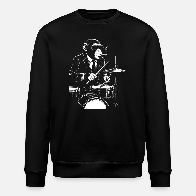 Jazz Monkey jouant de la batterie - Sweat bio ROLLER Stanley/Stella Unisexe - noir