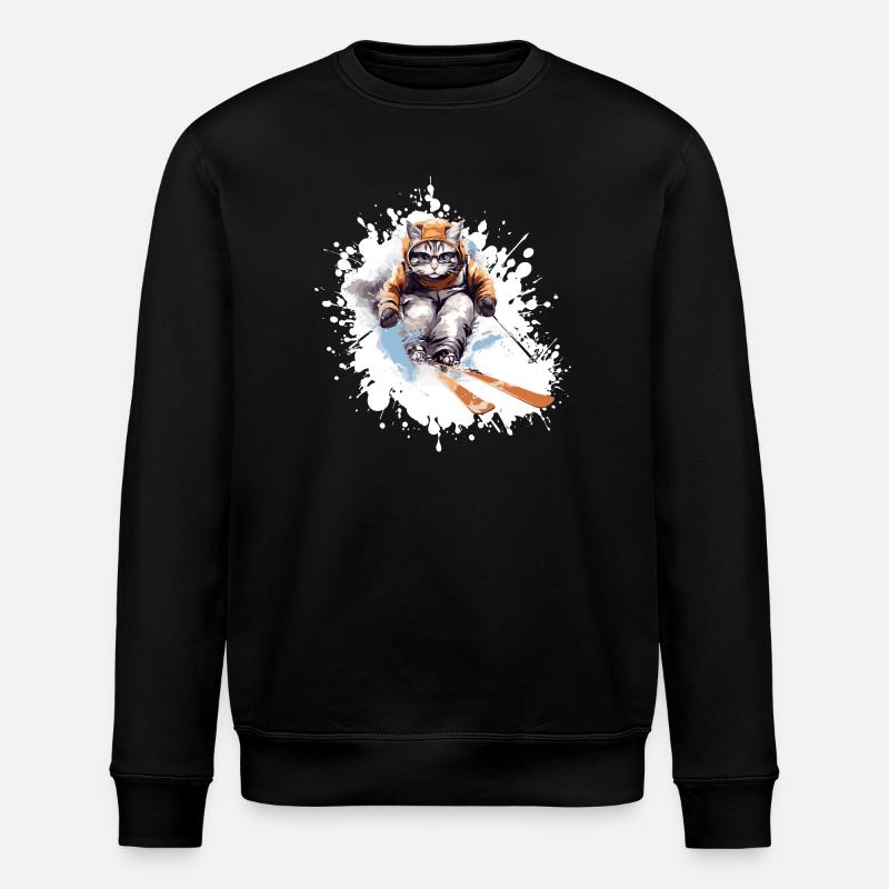 Katze Ski Skifahren - Stanley/Stella Unisex Bio-Sweatshirt ROLLER - Schwarz