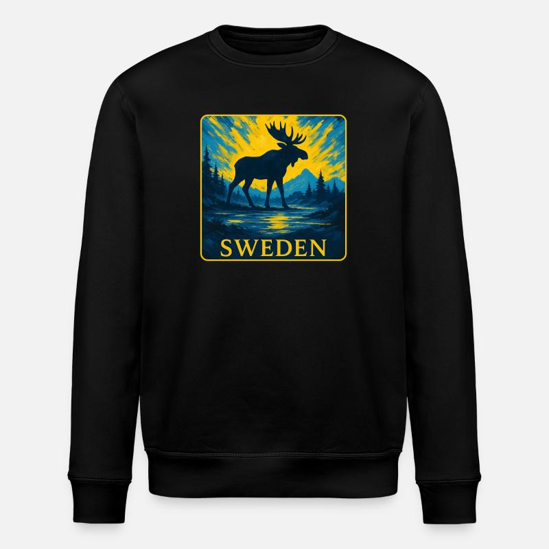 Sweden Moose Silhouette Design - Stanley/Stella ROLLER Unisex Organic Sweatshirt - black