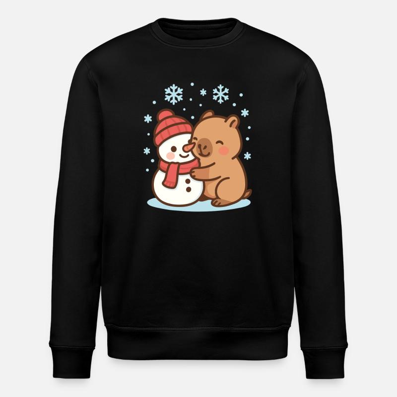 Capybara hugging snowman in winter - Stanley/Stella ROLLER Unisex Organic Sweatshirt - black
