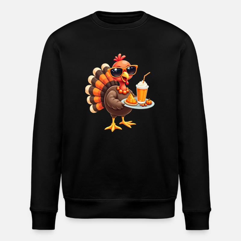Thanksgiving Turkey with Sunglasses - Stanley/Stella ROLLER Unisex Organic Sweatshirt - black