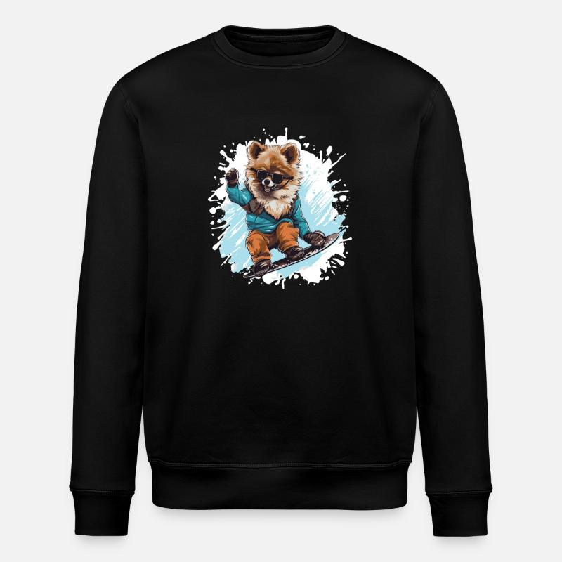 Pomeranian Hund Snowboard - Stanley/Stella Unisex Bio-Sweatshirt ROLLER - Schwarz