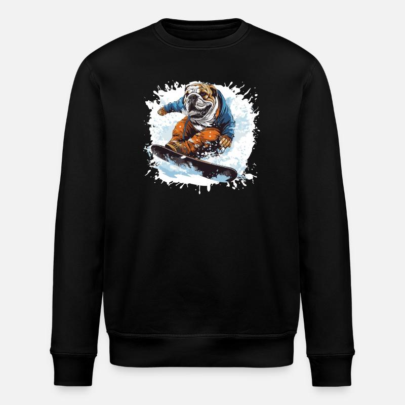 Bulldog Hund Snowboard - Stanley/Stella Unisex Bio-Sweatshirt ROLLER - Schwarz