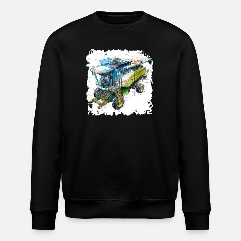 Farbige Blueprint Dreschmaschine, CAD-Design - Stanley/Stella Unisex Bio-Sweatshirt ROLLER - Schwarz