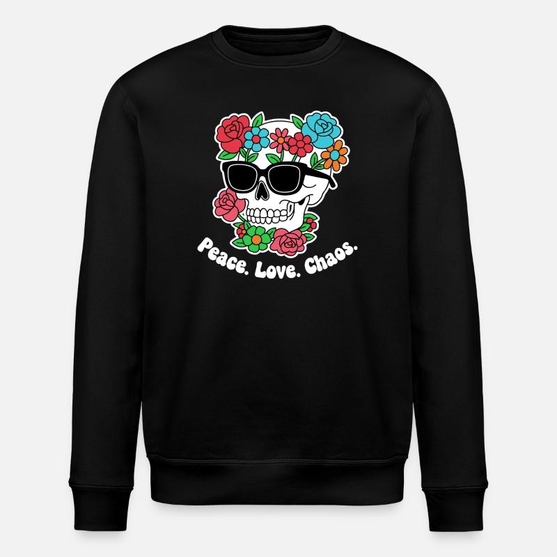 Flower Skull with Sunglasses - Stanley/Stella ROLLER Unisex Organic Sweatshirt - black