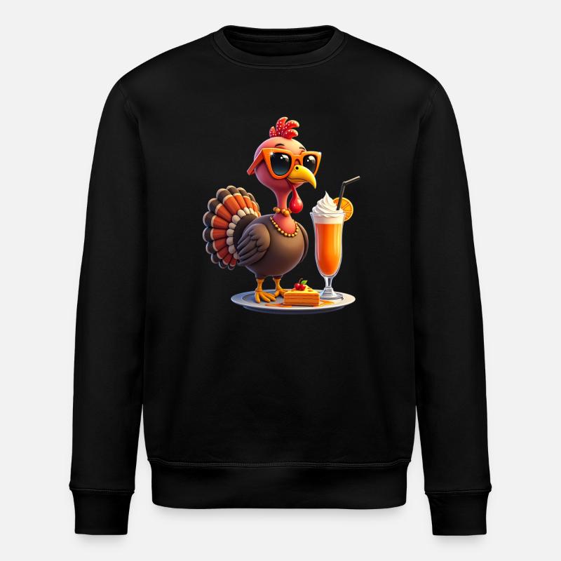 Thanksgiving Turkey with Sunglasses - Stanley/Stella ROLLER Unisex Organic Sweatshirt - black