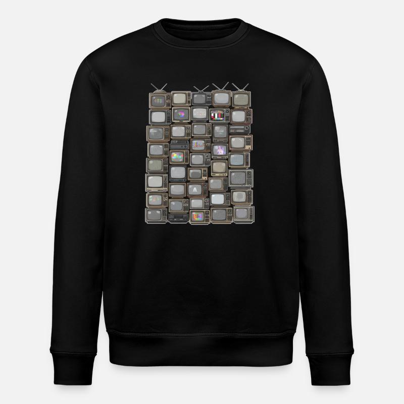 Retro TV Stack Collage - Stanley/Stella ROLLER Unisex Organic Sweatshirt - black