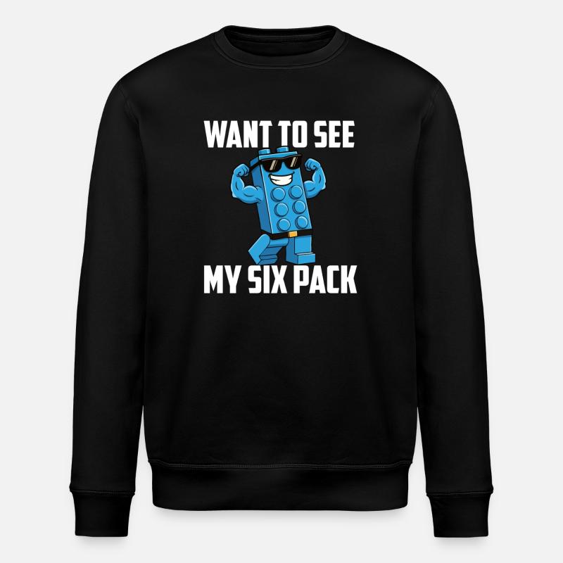 Want To See My Six Pack Brick Builder Block  - Stanley/Stella ROLLER Unisex Organic Sweatshirt - black