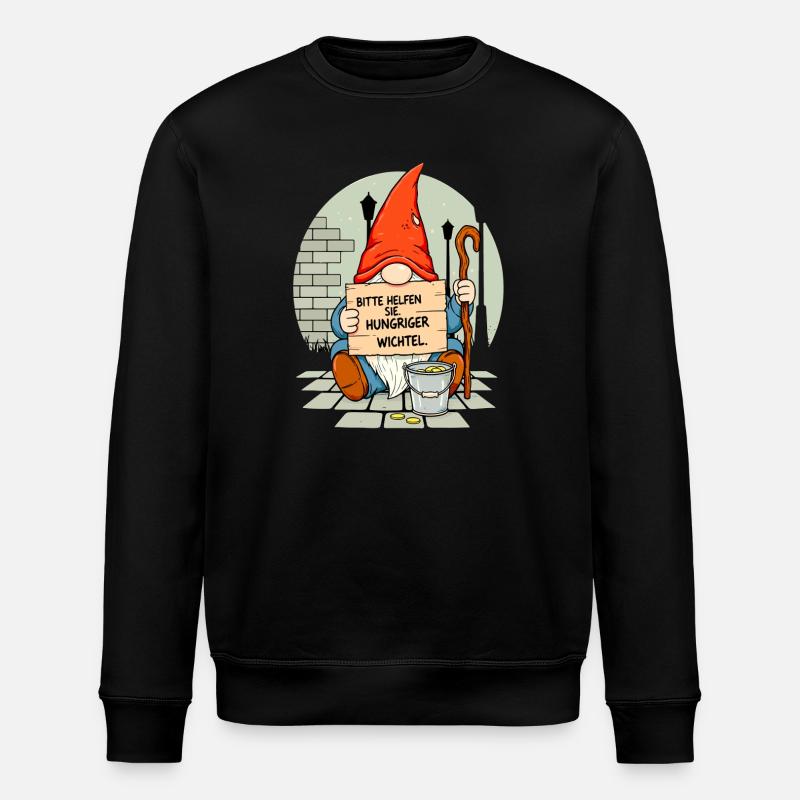 Hungeriger Wichtel | Bitte Helfen Sie Gnome  - Stanley/Stella Unisex Bio-Sweatshirt ROLLER - Schwarz