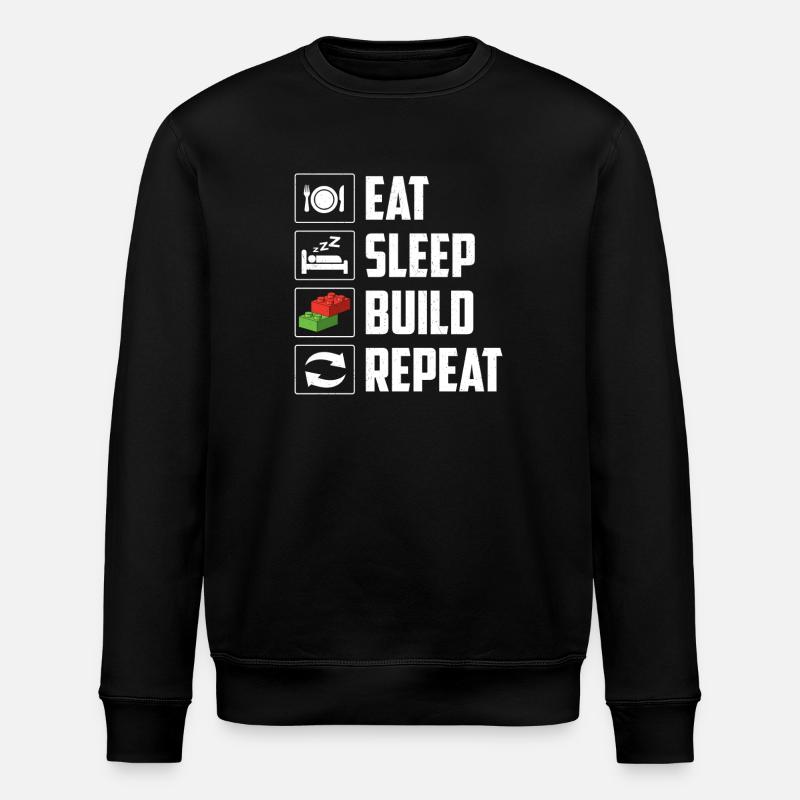 Eat Sleep Build Repeat Brick Builder Block  - Stanley/Stella ROLLER Unisex Organic Sweatshirt - black
