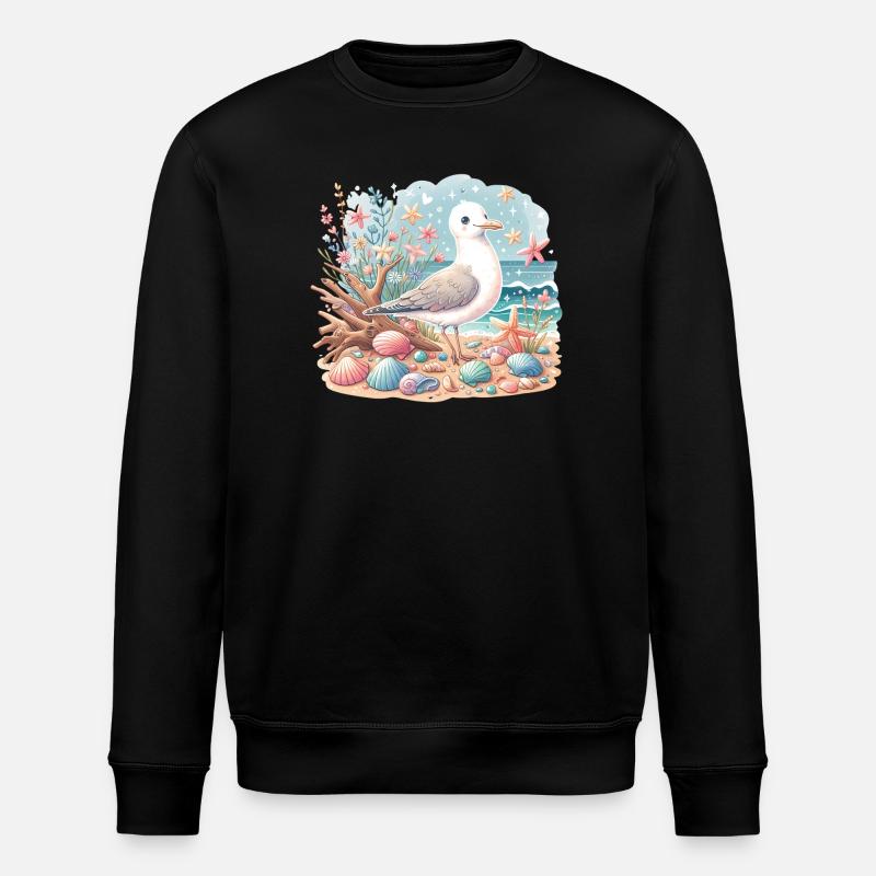 Seagull Beach Shells Maritime Coast - Stanley/Stella ROLLER Unisex Organic Sweatshirt - black