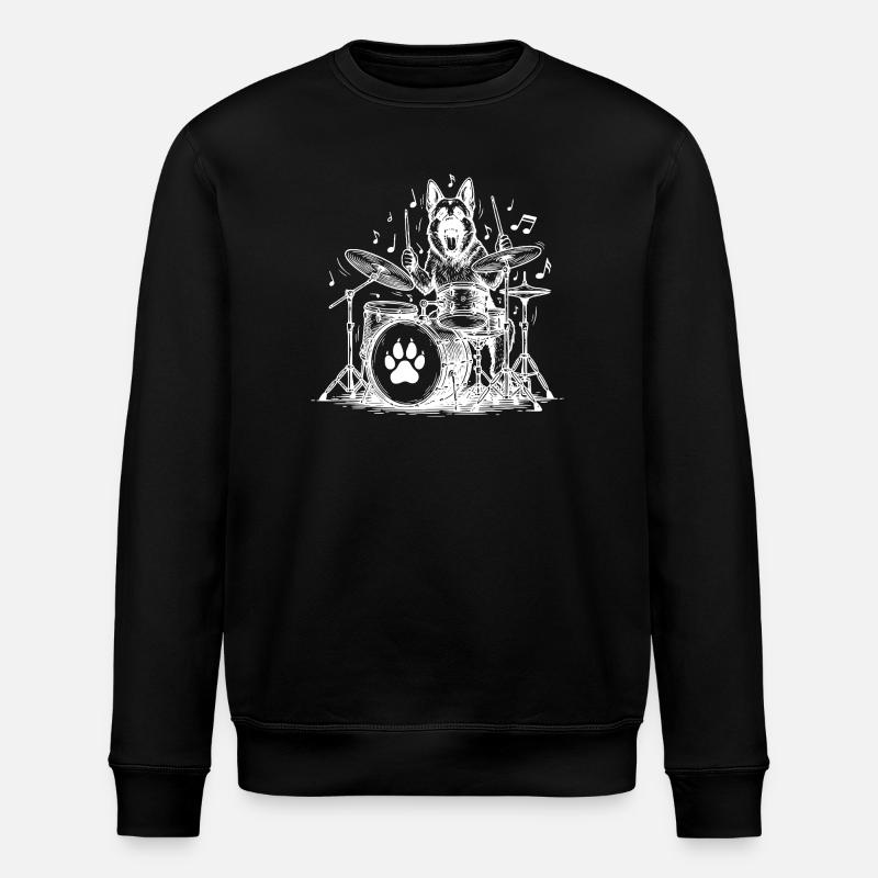German Shepherd Drummer - Stanley/Stella ROLLER Unisex Organic Sweatshirt - black