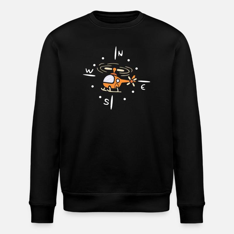 Cartoon Helicopter with Compass Design - Stanley/Stella ROLLER Unisex Organic Sweatshirt - black