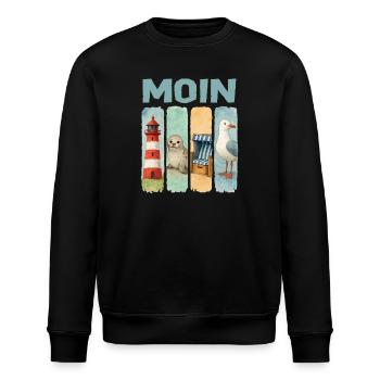 Moin Leuchtturm Robbe Strandkorb Möwe Küste - Stanley/Stella Unisex Bio-Sweatshirt ROLLER - Schwarz - Vorne - Nik (191cm)