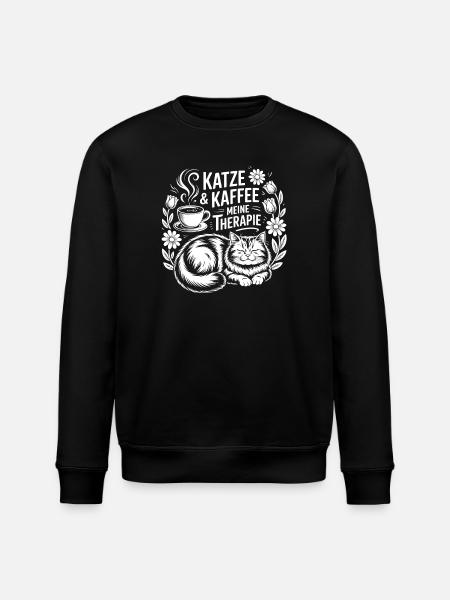 Cat & Coffee My Therapy - Stanley/Stella ROLLER Unisex Organic Sweatshirt - black