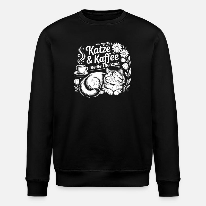Cat Coffee Therapy Motif - Stanley/Stella ROLLER Unisex Organic Sweatshirt - black